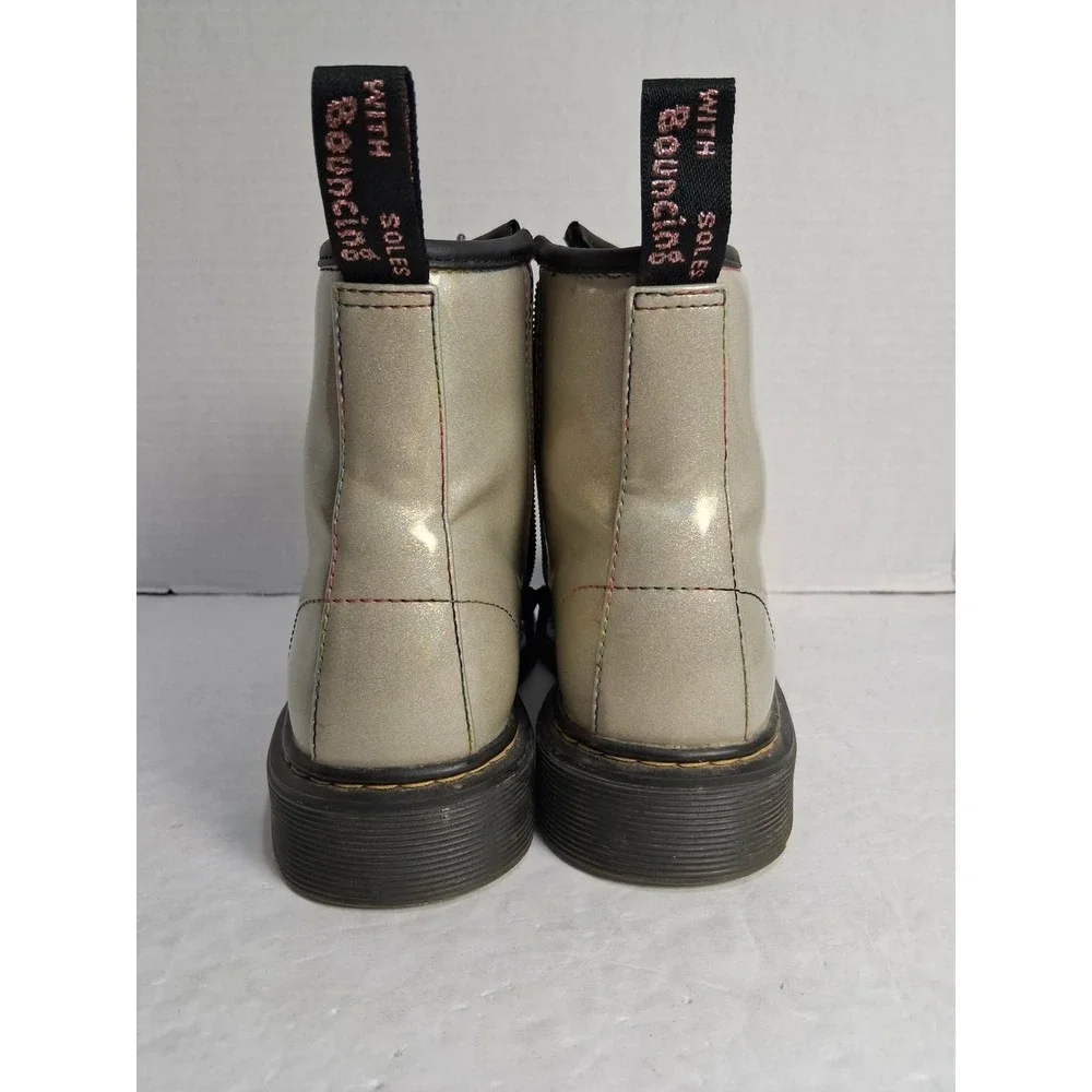 Dr Martens Kids Glitter Lace Up Zip Combat‎ Boots Silver Size US 4 M READ